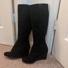 Cole Haan Black Suede Wedge Boots. These Are Cole Haan With Nike Air (They Released Many Nike Air Items During The Time They Were Owned By Nike). 8.5 True To Size Black Suede Wedge Boots, Suede Wedges, Cole Haan Shoes, Wedge Boots, Shoes Heels Boots, Cole Haan, Black Suede, Shoes Women Heels, Heeled Boots