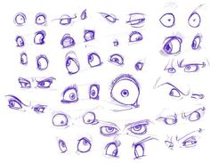 a bunch of different types of eyes drawn by hand with blue pencil on white paper