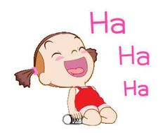 a cartoon girl laughing with the words ha ha in front of her and behind her