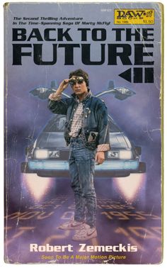 the back to the future movie poster is displayed on a white background with an image of a man standing in front of a car