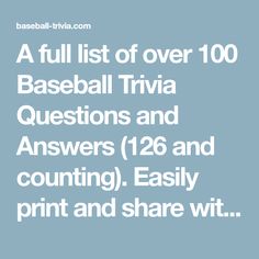 baseball trivia questions and answers for each team's roster, print and share wit