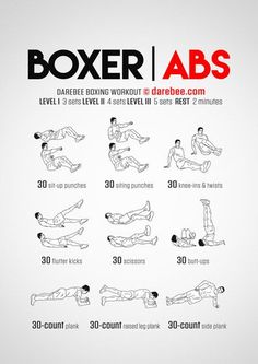 an exercise poster with instructions to do the boxer abs