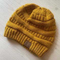 New Without Tags Mustard Yellow Knit Beanie C.C. Brand Nonsmoking Home Ready To Ship Cc Beanie, Hat Knit, Yellow Knit, Yellow Mustard, Knit Beanie, Mustard Yellow, Caps Hats, Knitted Hats, Mustard