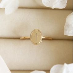 • Measurements: 1mm band, 10mm x 7.5mm oval • Finish: 18K gold over surgical or polished surgical steel. Tarnish resistant and waterproof ��• Nickel Free and Lead Free. Hypoallergenic. Won't turn fingers green! *Yellow Gold Only Christian Rings, Engraved Cross, Cross Ring, Sales Gifts, Necklaces Bracelets, 18k Gold, Fashion Accessories, Yellow Gold, Jewelry Earrings