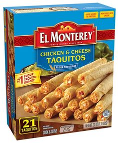 a box of chicken and cheese taquitos