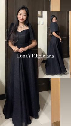 Modern Filipiniana Outfit Classy Dress, Modern Filipiniana Graduation Dress, Black Filipiniana Gown, Filipiniana Terno Gowns, Modern Filipiniana Top And Skirt, Party Dress Classy