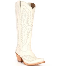 From Ariat&#x2C; the Women's Casanova Tall Leather Western Boots feature:Leather upperATS® technology for stability and all-day comfortInside zip for easy entryLeather liningLeather outsoleApprox. 16" shaft heightApprox. 15.25" Standard circumferenceApprox. 2.5" heel heightImported. Hoco Boots, White Boots With Stacked Heel And Snip Toe, White Snip Toe Boots With Stacked Heel, White Western Boots In Calf Leather, White Western Calf Leather Boots, Cowgirl Boots White, Cowgirl Life, White Cowgirl Boots, Ariat Women