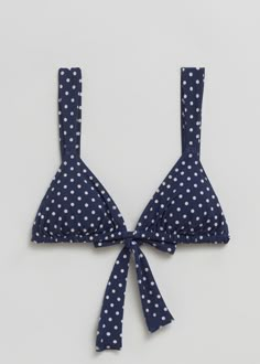 Polka-Dot Triangle Bikini Top Fitted Nylon Swimwear With Tie Back, Navy Fitted Nylon Swimwear, Polka Dot Stretch Swimwear, Navy Fitted Halter Neck Swimwear, Fitted Bra Friendly Polyamide Swimwear, Hair Care Gifts, Summer Style Guide, Knit Outerwear, Cute Comfy Outfits