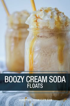 two mason jars filled with boozy cream soda floats