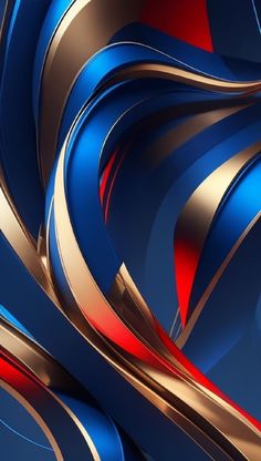 an abstract blue, red and gold background with wavy lines in the shape of curves