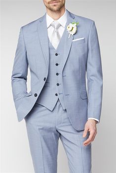 Blue Tuxedo Wedding, Blue Groomsmen Suits, Sky Blue Suit, 3 Piece Suit Wedding, Blue Groomsmen, Baby Blue Weddings, Light Blue Suit, Wedding Tux