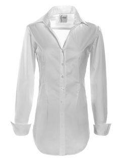 Women's White Button Down Tunic Top | Finley Shirts White Long Sleeve Blouse With Hidden Button Closure, Elegant Fitted Button-up Shirt, Timeless Button-up Top With Hidden Buttons, Elegant Shirt With Shirttail Hem And Placket, Fitted Collared Timeless Top, Elegant Shirt With Placket And Shirttail Hem, White Business Blouse With Placket, Fitted Timeless Collared Top, Timeless Fitted Collared Top