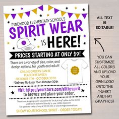 a poster with the words spirit wear is here and prices starting at only $ 9