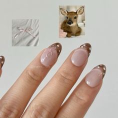 Cute Animal Acrylic Nails, Nails With Deer Design, Nails Inspo Coquette, Fall Coquette Nails, Deer Nails Designs, Coquette Fall Nails, Coquette Bow Nails, Nail Designs Girly, Deer Nail Designs