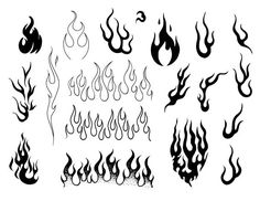 a set of different fire flames on a white background