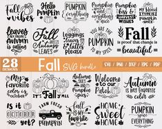 the fall svt bundle includes pumpkins, leaves and other handwritten lettering styles