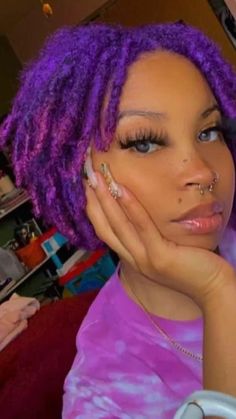 Dyed Locs Black Women, Colored Locs Black Women, Purple Dreadlocks, Colored Dreads, Loc Hairstyles, Diy Hair Color, Short Locs Hairstyles, Short Hair Black