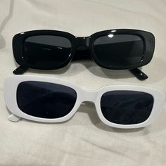 2 Pairs Of Square Shaped Sunglasses. Never Worn, Comes With Cloth And Case For Each Sunglass. Comes In Original Box. Also Includes A Tool To Loosen Or Retighten Screws Due To Wear And Tear Eventually. Colors: 1 White 1 Black White Sunglasses Aesthetic, Pink Ray Bans, Classy Glasses, Cazal Sunglasses, Black Round Sunglasses, Sunglasses Square, Black Cat Eye Sunglasses, Grey Sunglasses, White Sunglasses