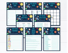 the space themed baby shower game is ready to be used for your little one's birthday