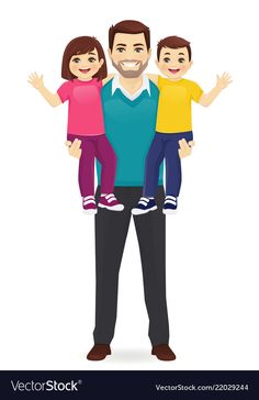 a man and two children are standing together with their arms around each other in the air