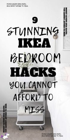 there is a poster with words written on the wall in black and white, along with an image of a bed