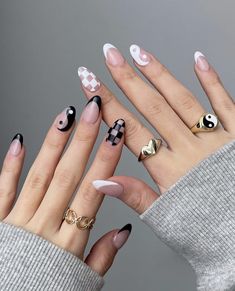 Fun Nail Inspo Almond, Trendy Nail Designs Unique, Punk Nail Designs, Vivacious Honey, Mixed Nails, Yin Yang Heart, Yin Yang Nails, Nails Press Ons, Natural Nail Care