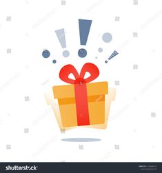 an open gift box with a red bow and question marks above it on a white background