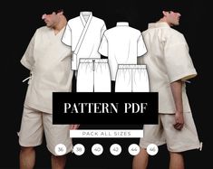 two men in white pajamas and shorts with the text pattern pdf pack all sizes