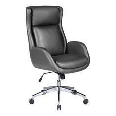 a black office chair with wheels on an isolated white background