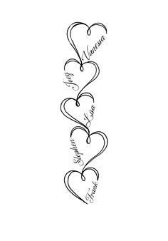 three hearts with names on them are drawn in the shape of an arrow, and one has