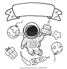 an astronaut in space suit holding a birthday cake