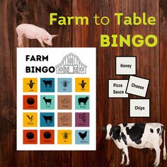 the farm to table game is being played with animals and other things in front of it