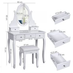 the measurements of a dressing table and stool