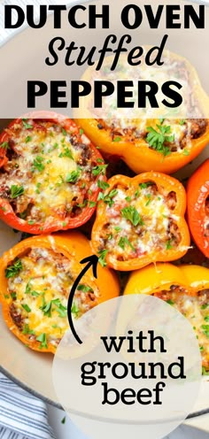 stuffed peppers with ground beef in a white bowl