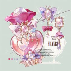 an advertisement for the perfume brand, featuring pink and purple flowers with pearls on them