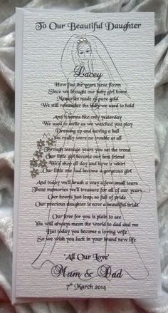 an image of a wedding card with the words to our beautiful daughter written on it