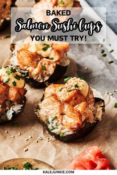 baked salmon sushi cups with text overlay