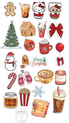 christmas stickers are arranged on a white background