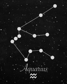 the zodiac sign aquarius is drawn on a chalkboard with stars in the background