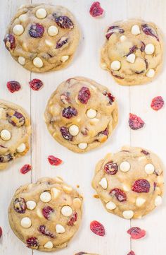 several cookies with white chocolate chips and cranberries