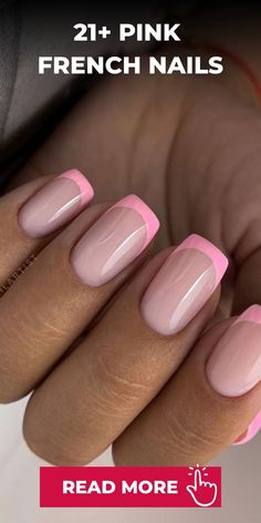 Indulge in the beauty of Pink French Nails and let your hands do the talking! 💕 Make a bold and elegant statement with our exquisite nail designs. Elevate your self-expression and showcase your unique style with every gesture. 💅 #NailFashion #PinkManicure #FrenchNails French Nail Dip Designs, Pink Reverse French Nails, Pink Tip Nails With Design, French Tip With Color Nails, French Nails With Pink Tips, Dip Powder Nails French, Pink Tip French Manicure, Pink French Nail Designs, Dip French Nails