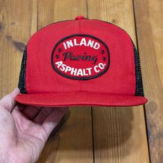 Vintage Snapback Trucker Hat Inland Paving Asphalt Co Logo Patch Cap USA Made Circa: 1980's Size: Snapback - One Size Fits Most - Adult. Condition: Used Hat.  * Snapback is in good shape(see pics).  * Brim is not broken and mostly flat(see pics).  * Colors are good but may have dirty areas or discoloration that do not show up in pictures(see pics).  * Sweatband shows very little wear, but may have lint, and dirty areas that do not show up in pictures(see pics).  * Interior foam has disintegrated Vintage Snapback Fitted Hat For Outdoor, Vintage 5-panel Baseball Cap For Outdoor, Vintage 5-panel Outdoor Hat, Vintage Outdoor Snapback Trucker Hat, Vintage Trucker Hat With Flat Bill For Outdoor, Vintage Snapback Trucker Hat For Outdoor, Vintage 5-panel Trucker Hat For Outdoor, Vintage Red Snapback Hat For Outdoor, Retro Fitted Hat With Flat Bill For Outdoor