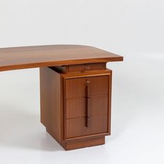 a wooden desk with two drawers on each side and one drawer at the top, against a white background