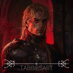 a man with long hair wearing armor standing in front of a red light and text that reads tabletart