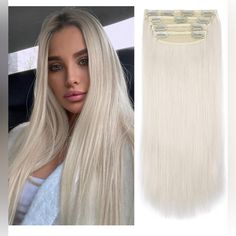 Brand - Leeons Color 60# - Platinum Blonde Material - Synthetic Extension Length - 20 Inches Style - Traditional Hair Type - Straight New, Never Worn Synthetic 20inch Clip In Hair Extensions! How To Care Straight Extensions: Unlike Your Own Hair, The Hair Extension May Get Tangled Without Nutrition. You Can Use Detangle Spray Or Get A Spray Bottle And Put Some Conditioner In It And Add Water. If There Is No Conditioner, Just Spray Some Water, Then Use A Wide Tooth Comb To Brush It. Start From En Ice Blonde Hair, Easy Curls, Blonde Hair Extensions, Ice Blonde, Synthetic Hair Extensions, Clip In Hair, Clip In Extensions, Ombre Color, Platinum Blonde