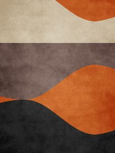 an orange and black abstract painting on the wall with white, grey, and brown colors