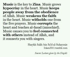 an image with the words music is the key to zina music grows hypocsy in the heart