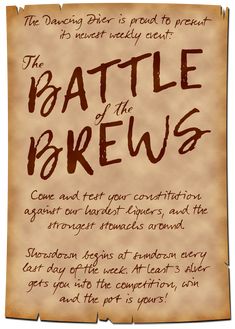 a piece of paper with the words battle of the brews written in brown ink