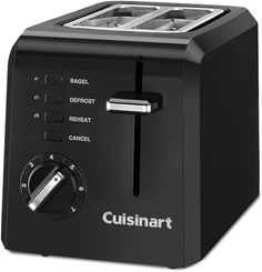 the cuisinart toaster is black and has two slices on each side