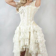 Dark Fashion Clothing Brand Creme Color Brand New Never Worn Never Got To Wear It For What I Got It For So She’s Been Sitting. Vintage Corset Dress, Burlesque Vintage, Simple Spaghetti, Lace Corset Dress, High Split Dress, White Corset, Medieval Dress, Sleep Tight